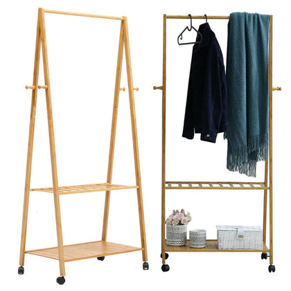 Bamboo Clothes Rail Rack Garment Dress Hanging Display Stand Shoe Storage Shelf