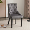 Set of 2 Dark Grey Velvet Dining Chairs Tufted High Back for Dining Room Kitchen