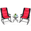 3 PCS Garden Bistro Set Rocking Padded Folding Chairs Round Glass Coffee Table