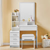 White Dressing Table Wood Makeup Desk with Mirror 4 Drawers Stool Bedroom Home
