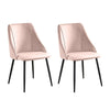 Set of 2 Pink Velvet Dining Chairs Kitchen Dinning Room Metal Leg Padded Modern