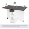 Wooden Mobile Drop Leaf Dining Table Folding Desk w/ 2 Wheels Storage Shelves