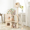 Multi-Layer Wooden Cat Tree 156cm Tall Cat Tower Modern Kitten Activity Center