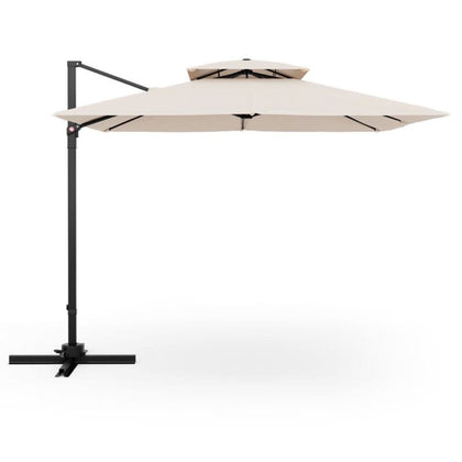 Patio Cantilever Offset Umbrella Double Vented Outdoor Parasol w/ 360° Rotation