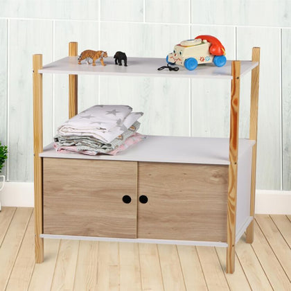 Kids Wooden Cabinet With Two Sliding Doors And 1 Shelf White MDF Wood