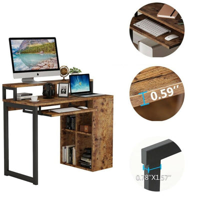 Computer Writing Desk Table with 4-Cube Bookcase & 24.2