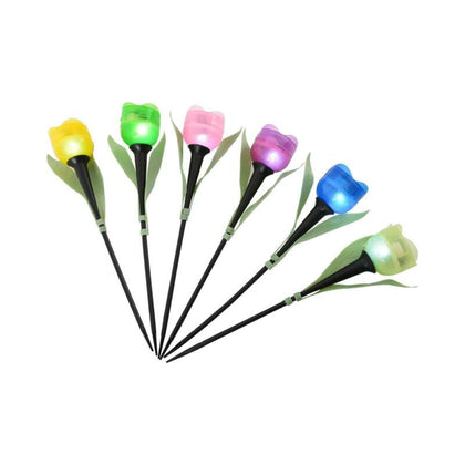6 Garden Tulip Flower Shape LED Solar Powered Lights Outdoor Yard Standing Décor