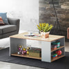 Rectangular Coffee Table Wooden Side Table with Storage Shelves & Storage Space