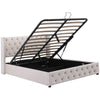 Ottoman Bed Frame Gas Lift Up Storage Double Size Beige Fabric Upholstered Bed