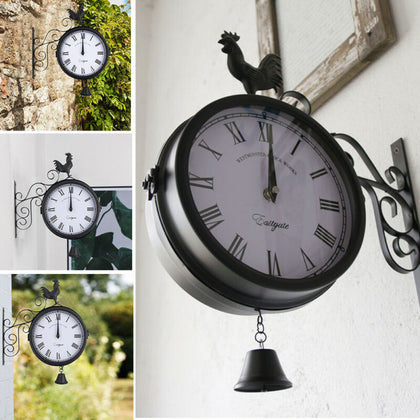 Outdoor Garden Gentral Station Wall Clock Ornament Double Sided Outside Bracket