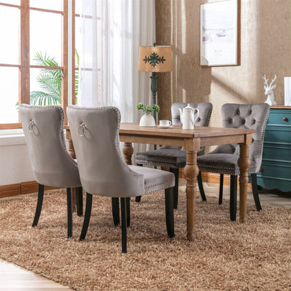 Set of 4 Velvet Dining Chairs High Back Wooden Legs for Home Dining Room Kitchen