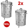 PACK OF 2 - 90L GARDEN INCINERATOR FIRE BIN GALVANISED BURNING WOOD PAPER LEAVES