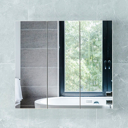 White Bathroom Cabinet 6-Tier Shelf Inside Mirrored Wall Mounted Cupboard 3 Door