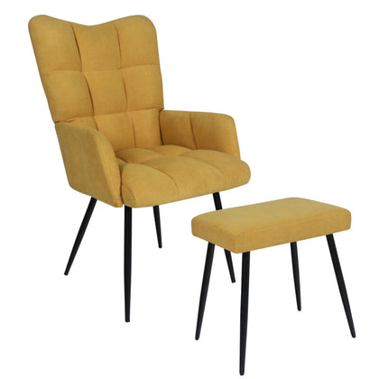 Linen Armchair with Stool Accent Tub Chair Occasional Chair Wing Back Lounge