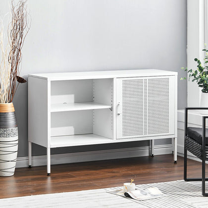 Industrial TV Stand 4ft Steel Entertainment Cabinet w/ Storage Shelves Cupboard