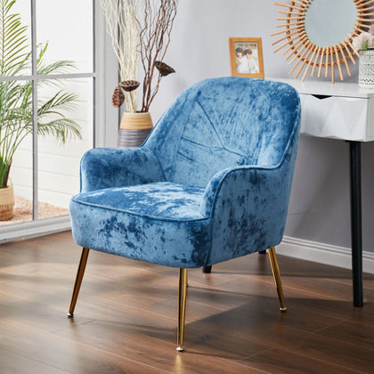 Blue Crushed Velvet Tub Armchair Wingback Sofa Accent Chairs With Golden Legs UK