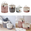 Woven Foldable Hamper Pompom Laundry Washing Dirty Clothes Storage Basket