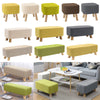 Linen Footstool Upholstered Padded Stool Pouffe Seat Footrest Chair Wooden Legs