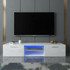 Modern LED Light TV Unit Cabinet Stand 160cm Media 2 Doors + Shelf White