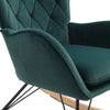 Dark Green Velvet Rocking Armchair Chair Lounge Swing Seat Metal Wooden Legs