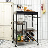 4-Tier Kitchen Serving Trolley Rolling Storage Cart W/ Wine Rack & Glass Holder