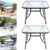Outdoor Glass Table Patio Garden 105CM Square Table with Parasol Hole MetalFrame