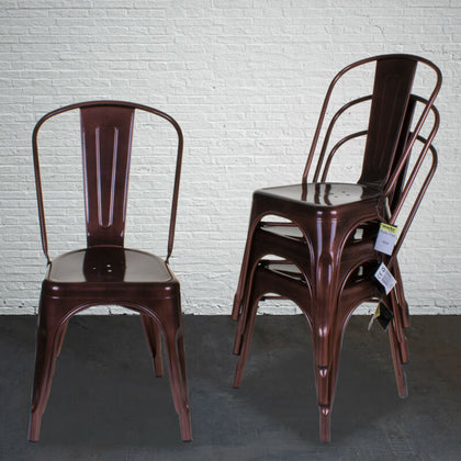 Set of 4 Vintage Copper Industrial Dining Chair Kitchen Bistro Cafe Rustic Seats