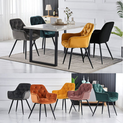 1.5M Dining Table/Velvet Dining Chairs Set Metal Legs Dining Room Kitchen Office