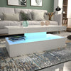 Modern High Gloss White Wood Coffee Table for Living Room RGB LED Lights