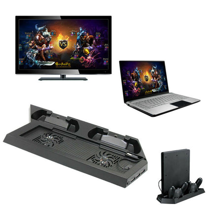 PS4 & USB HUB Ports Vertical Cooling Cooler Stand & Dual Controller Charge Dock