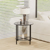 2 Tiers Round Coffee Table Side Table with Grey Glass Top Living Room Furniture