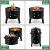 3 in 1 Black BBQ Charcoal Grill Barbecue Smoker Garden Outdoor Cooking Steel Pot