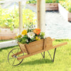 Wooden Wagon Planter Stand Garden Patio Wheelbarrow Flower Cart Decoration