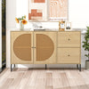 Wooden Rattan Sideboard Storage Cabinet Side Cabinet with 2 Doors 2 Drawers BT