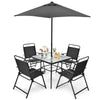 6 Piece Garden Furniture Patio Set Dining Table Parasol & 4 Folding Chair Seats