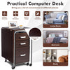 Folding Computer Desk Wheeled PC Laptop Table Writing Workstation with 3 Drawers