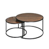 2Pcs Retro Brown Round Coffee Tables Set Sofa Side Nested End Tables Living Room