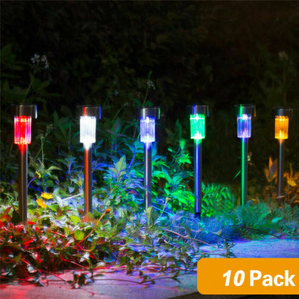 10x COLOUR CHANGING STAINLESS STEEL SOLAR LED GARDEN PATIO POST OUTDOOR LIGHTS