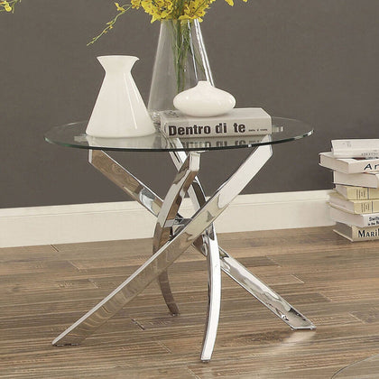 Clear Glass Round Table Dining/Meeting Stand Desk With Metal Chrome X Tube Legs
