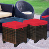 Set of 2 Outdoor Rattan Footstool Wicker Ottoman Chair Seat w/ Padded Cushions
