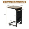 Set of 2 C-Shaped End Table Sofa Side Table W/ Charging Station & Side Storage