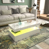 Modern High Gloss White Wood Coffee Table for Living Room RGB LED Lights