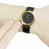 Mens Gents Watch Classic Gold Plated Black Leather Strap & Black Dial