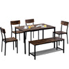 6Pcs Compact Dining Table 4 Chairs Bench Set Wooden Metal Legs Kitchen Furniture