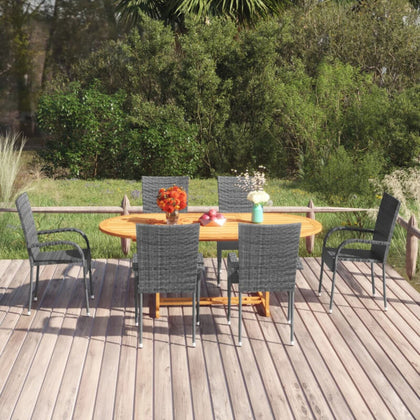 7 Piece Garden Dining Set Poly Rattan Grey X3Z2