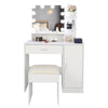 Dressing Table Stool Set with LED Mirror Cabinet Drawer Shelves Makeup Table