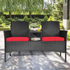 Outdoor Garden Furniture 2-Seater Rattan Chair Middle Tea Table Padded Cushions