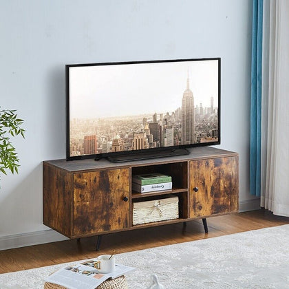 TV Cabinet 2 Tier Large Storage Wooden TV Stand Modern Brown Living Room Home