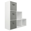 White 3 Tier 6 Cube Storage Bookcase Shelf Display Unit Grey Fabric Shelving Box