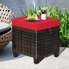 Set of 2 Outdoor Rattan Footstool Wicker Ottoman Chair Seat w/ Padded Cushions